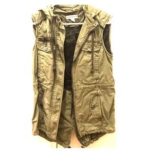 Anthropologie hooded vest in military green